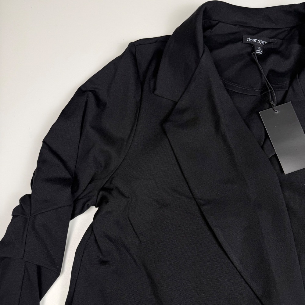 Dear Scarlett Womens Black Open Front Blazer Pleated 3/4 Sleeve Size 1X NWT - Picture 8 of 12